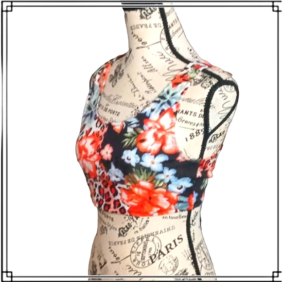 Love Floral Leopard Print Cropped Half Shirt Size XL - Picture 4 of 8